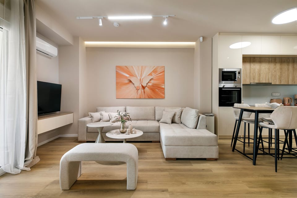 Superior Apartment, City View | Living area | 45-inch Smart TV with digital channels, Netflix, streaming services