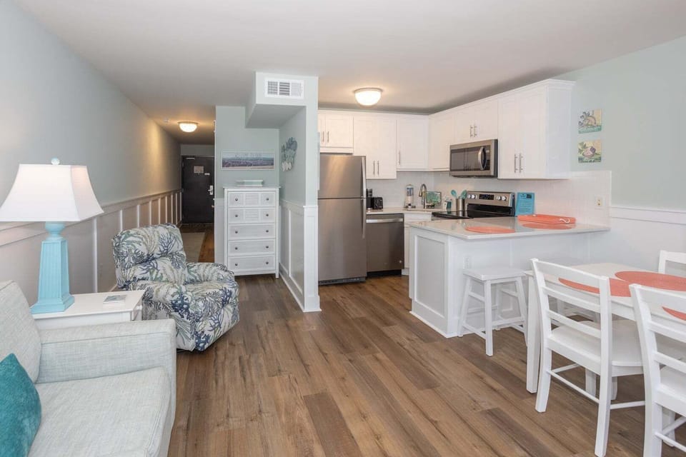 Open living area and kitchen