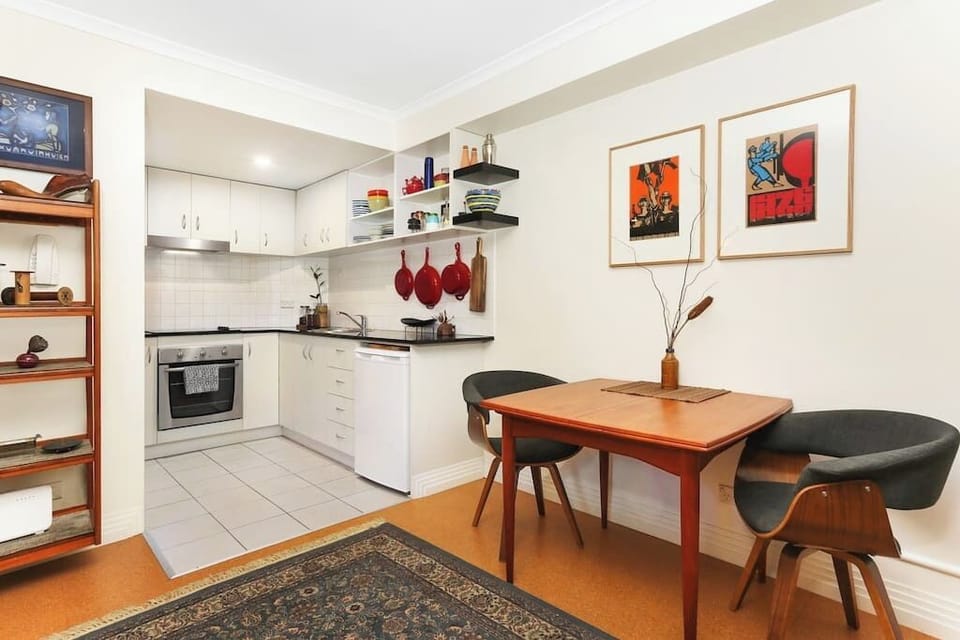 Mid century dining area with fully equipped kitchen