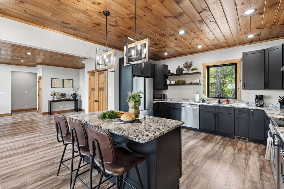 Secluded retreat nestled deep within the lush forest canopy.