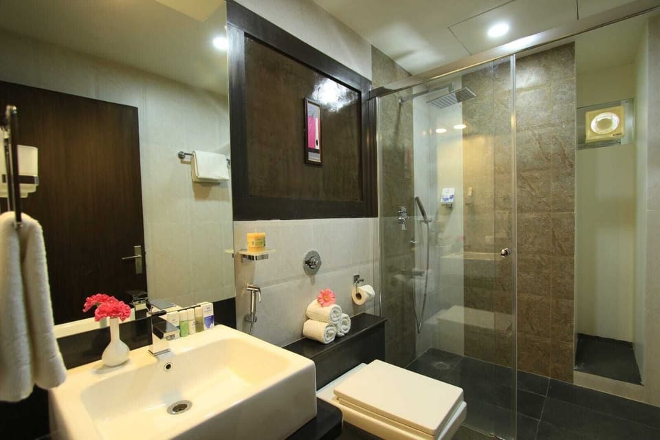 Shower, soap, shampoo, toilet paper
