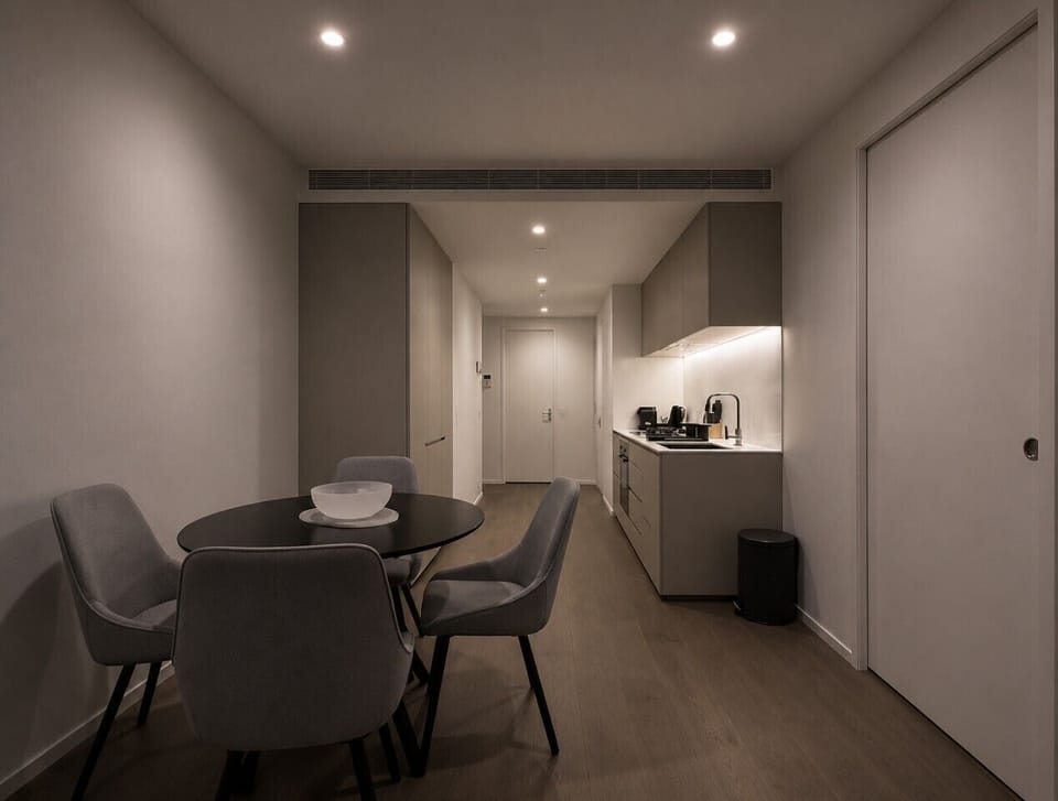 The dining area comfortably seats four guests.