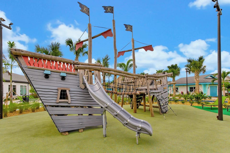 Kids can let their imaginations set sail on our massive pirate ship playground, complete with slides and climbing nets.