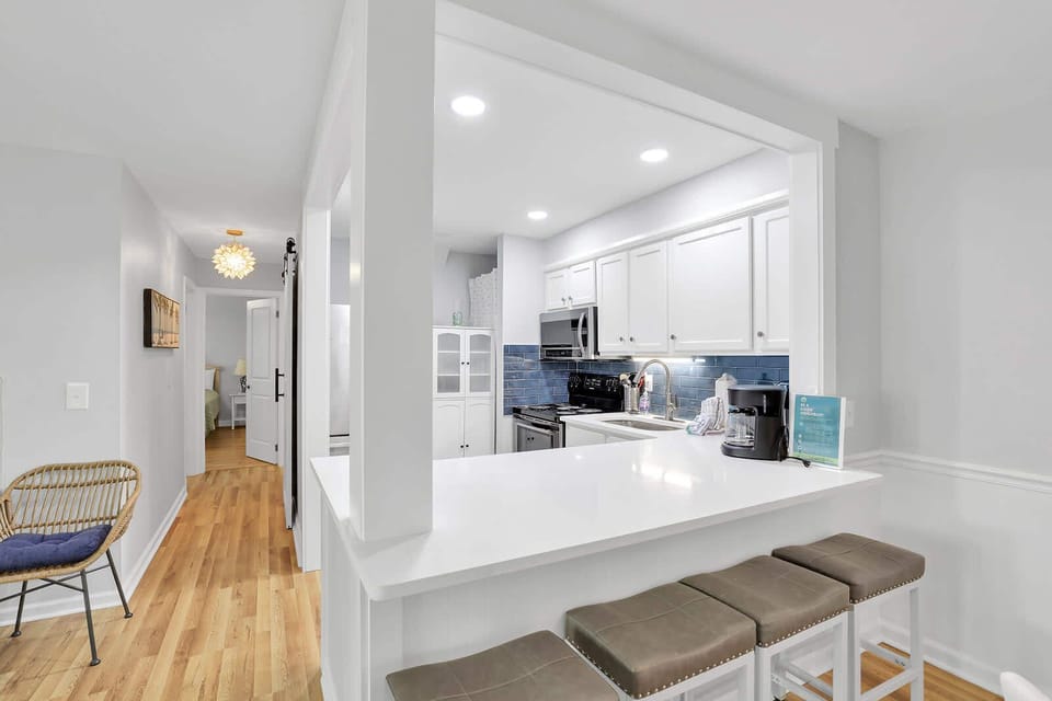 Kitchen with bar seating for quick meals and conversation.