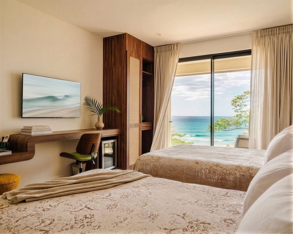Standard Double Room, 2 Queen Beds, Balcony, Beach View | In-room safe, free WiFi