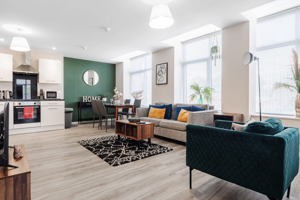 Open-plan living, dining and kitchen in one bright space