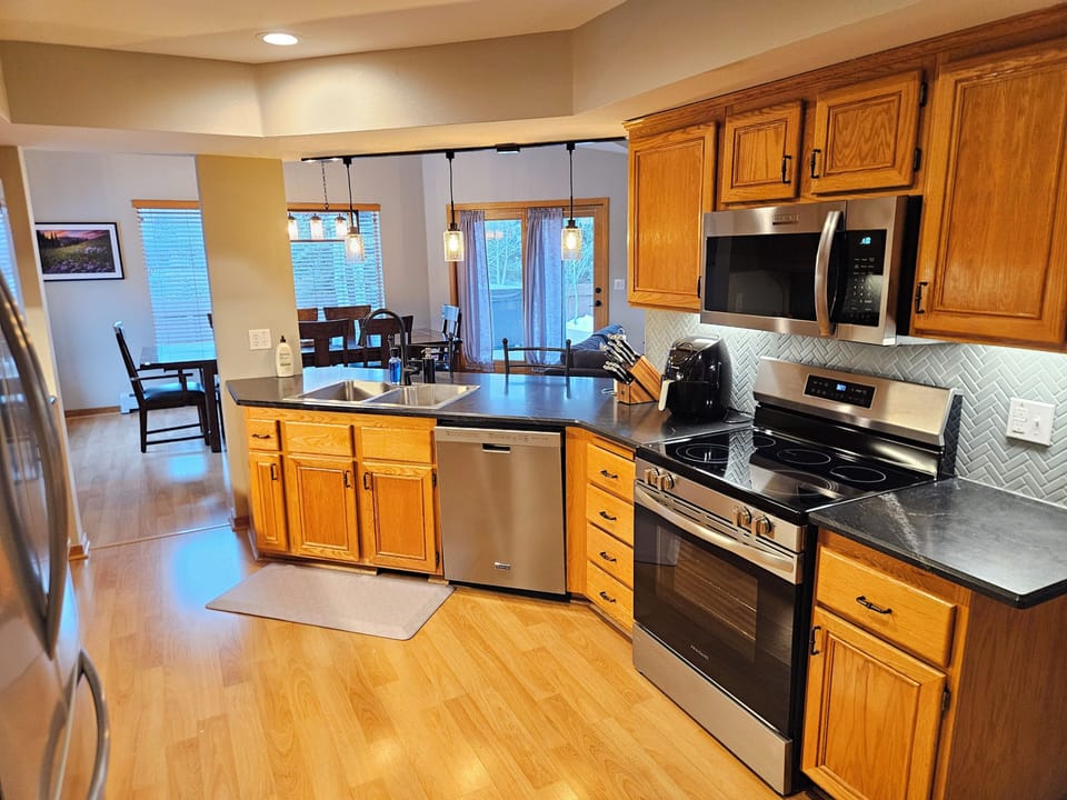 The kitchen is fully stocked and ready for you to cook up delicious meals!