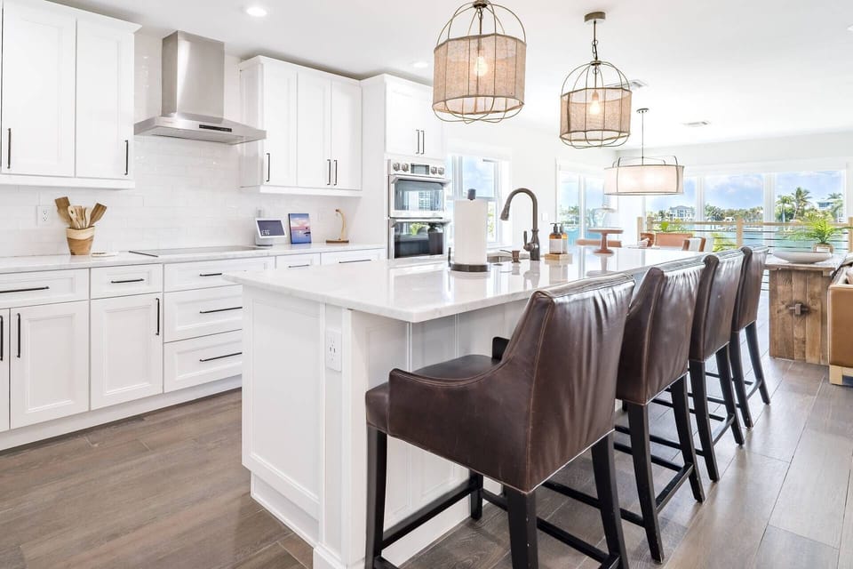 The fully equipped kitchen is designed for both casual and gourmet cooking
