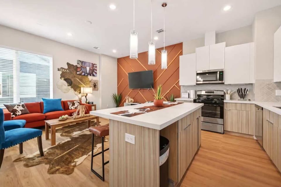 Living Room: Bright and vibrant, with Texas flair and perfect for gatherings and relaxation!