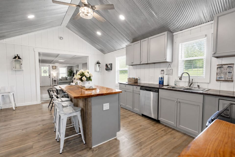 Spacious kitchen for meals or social time.