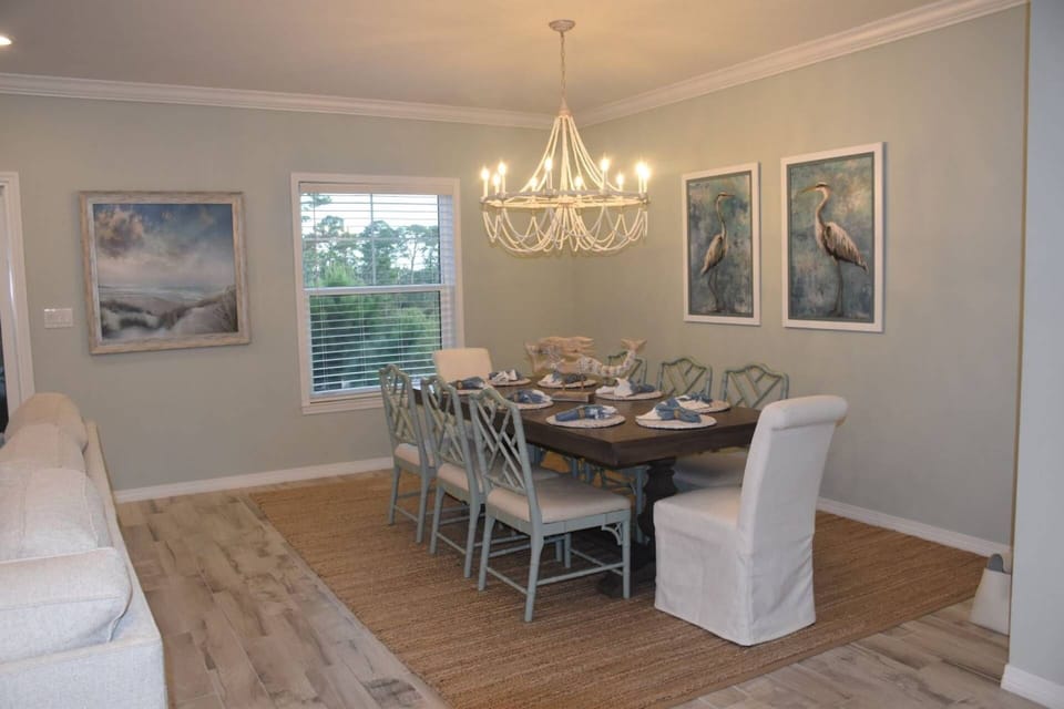 The dining area is a great place to gather for meals or family game night!