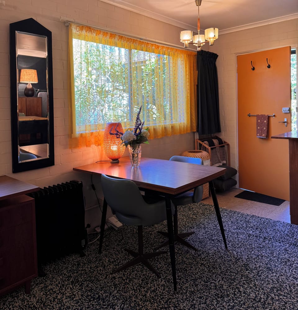 Dining table can be extended for more room and guests.