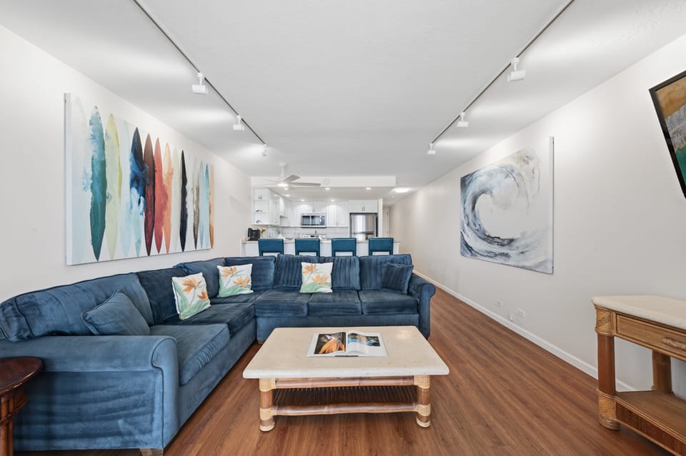 Inviting living room layout ideal for gathering after a day by the ocean.
