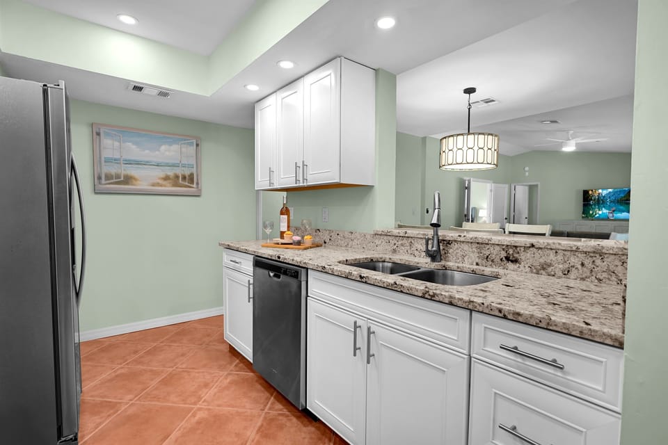 Full kitchen - includes everything you need from pots and pans to cups, plates and silverware. small appliances including microwave, coffee maker, blender, and air fryer are on site and ready for use.