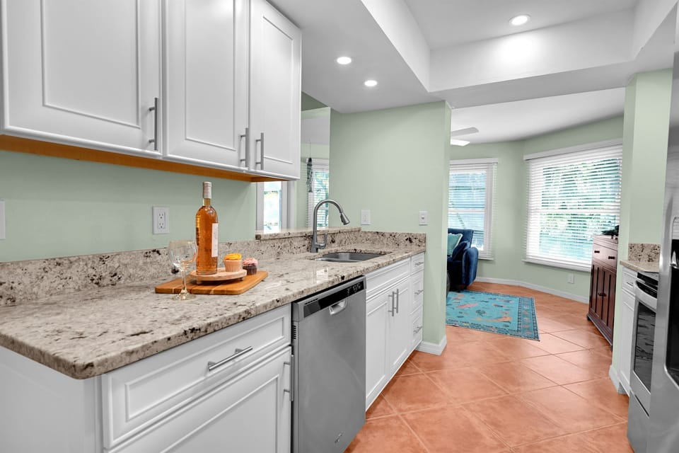 Full kitchen - includes everything you need from pots and pans to cups, plates and silverware. small appliances including microwave, coffee maker, blender, and air fryer are on site and ready for use.