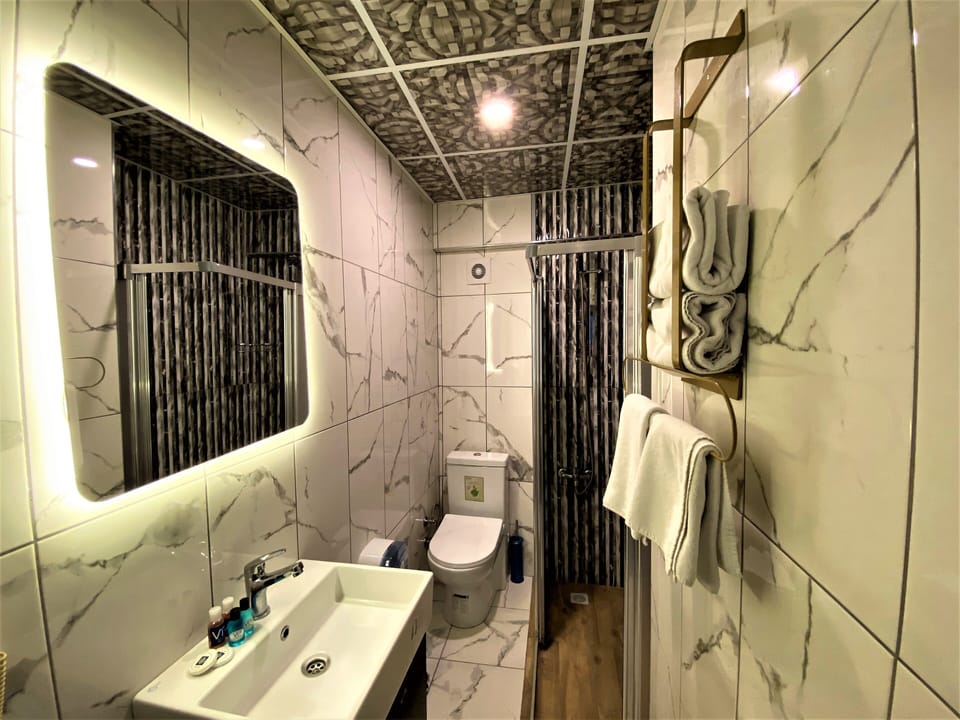 Shower, free toiletries, hair dryer, slippers