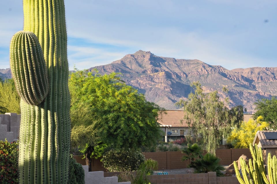 Private patio with seating, mountain views, and quiet outdoor space.
