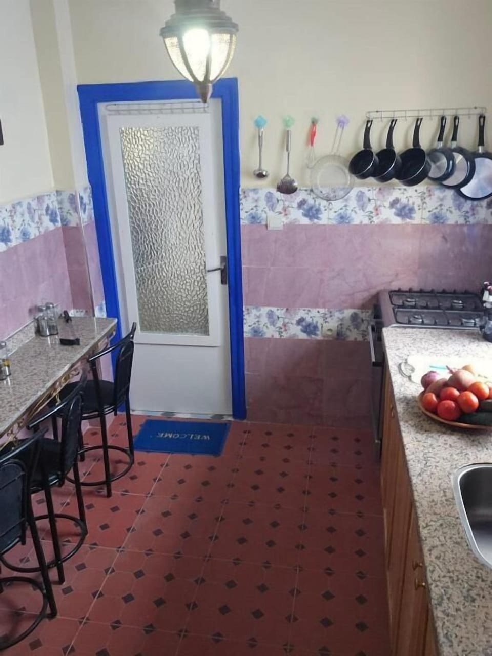 Full-size fridge, microwave, oven, espresso maker