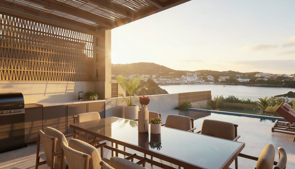 A bespoke outdoor kitchenette & dining area invites moments of togetherness