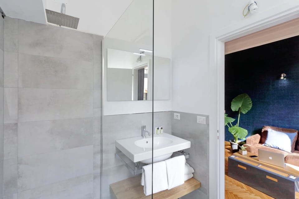 Junior Suite | Bathroom | Shower, rainfall showerhead, designer toiletries, hair dryer