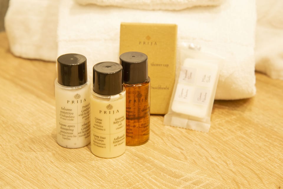 Shower, free toiletries, hair dryer, bidet