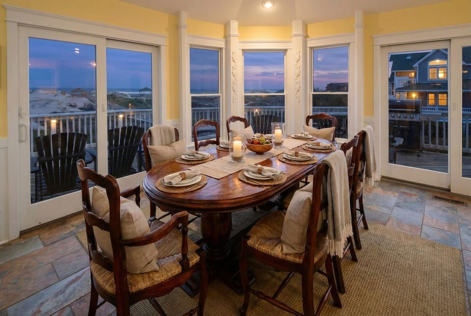 Rehearsal Dinner & Corporate Dinner Venue — seats 20+ with floor-to-ceiling ocean views, ideal for intimate catered events and celebrations