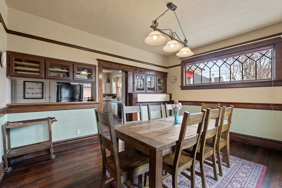 Large dining room with seating for 8
