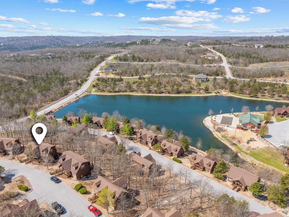 Our cabin is right by Forest Lake and around the corner from the pool!
