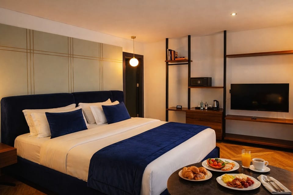 Deluxe Double Room, Balcony, City View | Frette Italian sheets, premium bedding, memory foam beds, in-room safe