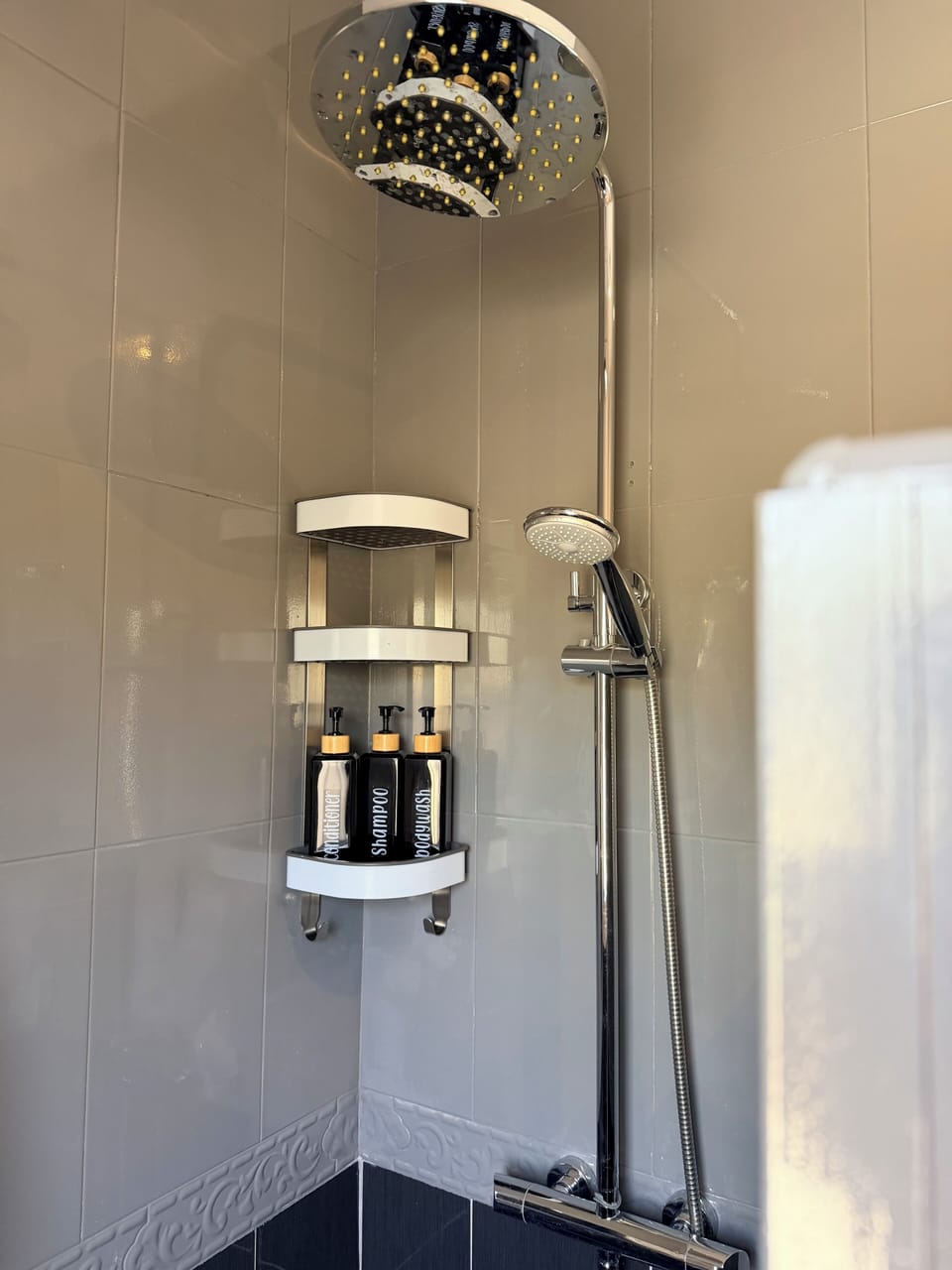 Shower, free toiletries, hair dryer, towels