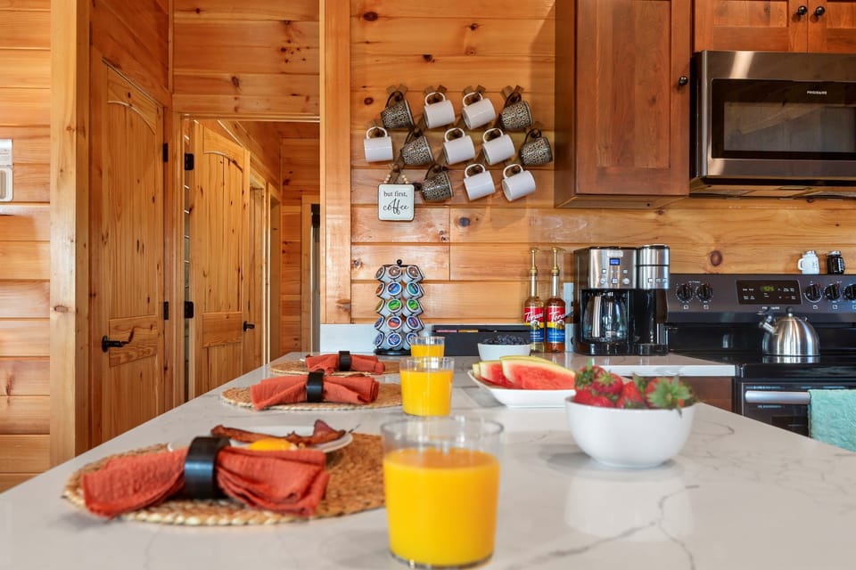 Spacious counters make meal preparation easy.