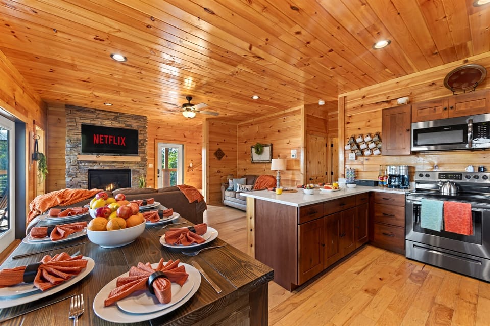 A welcoming space where guests can gather to eat and connect.