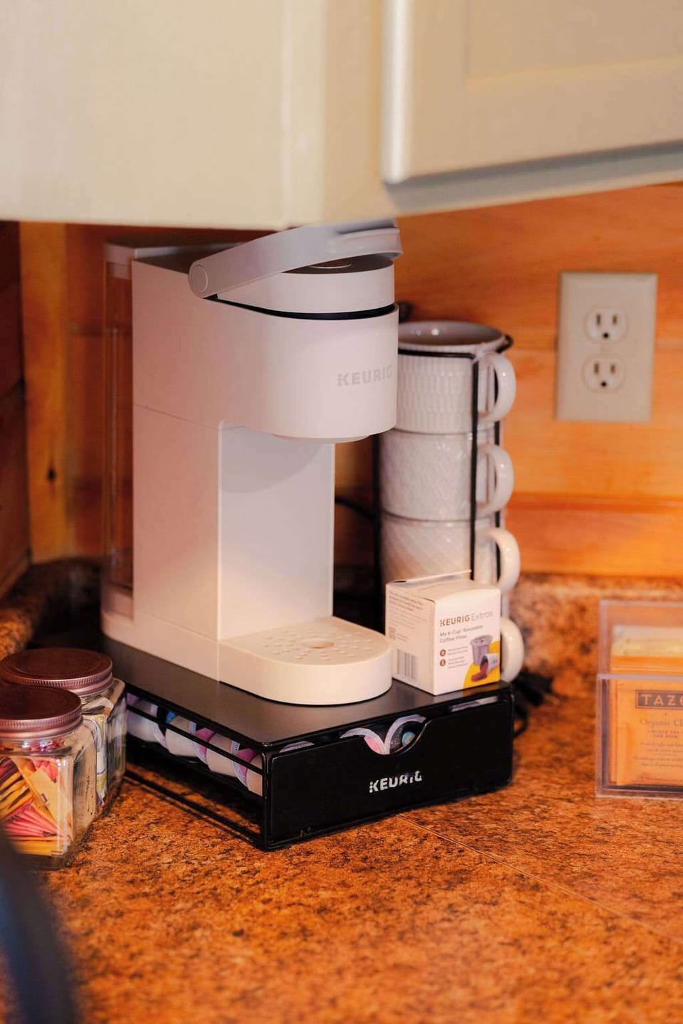 Coffee Station: Brew your favorites with our sleek Keurig—savor every morning in style!