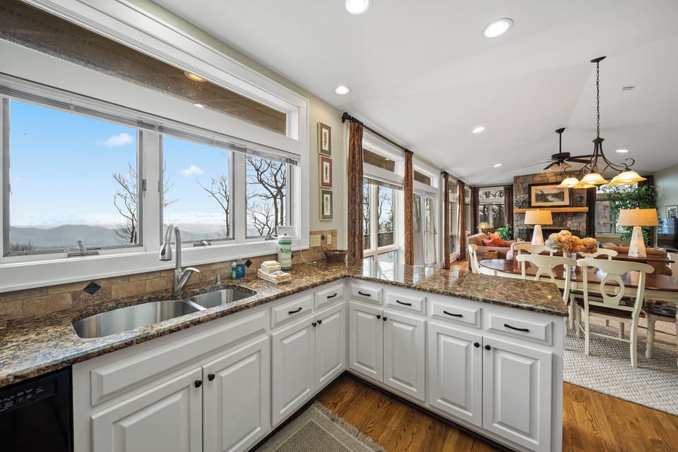 Kitchen, Dining and Living Room with a Wall of Windows