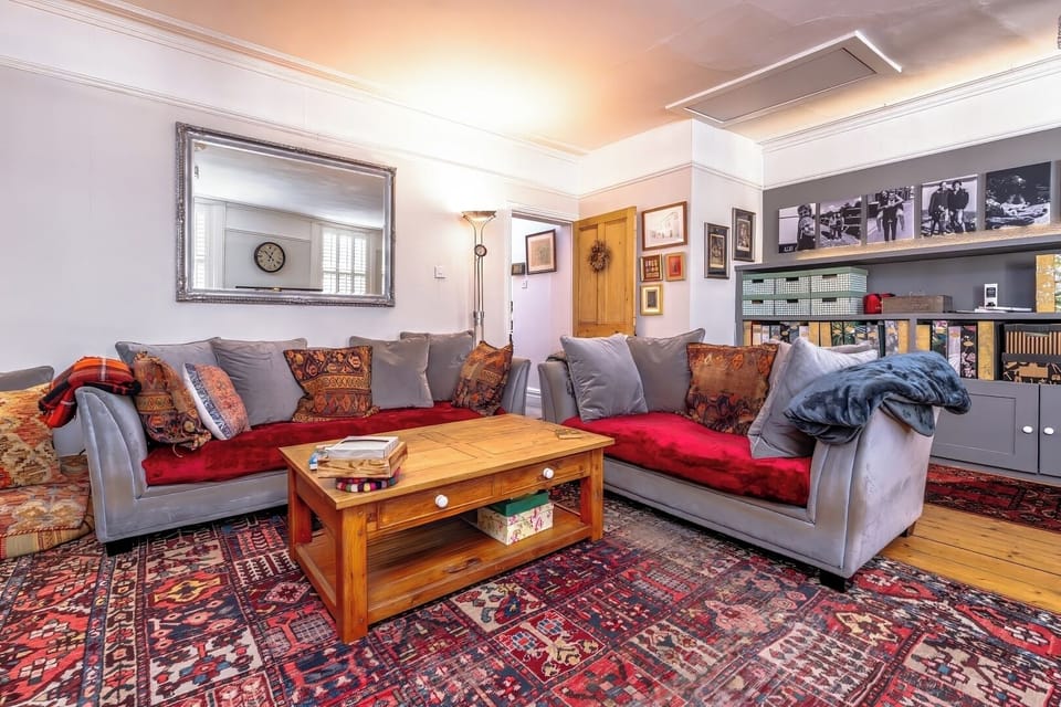 Lounge with sofa and warm decor