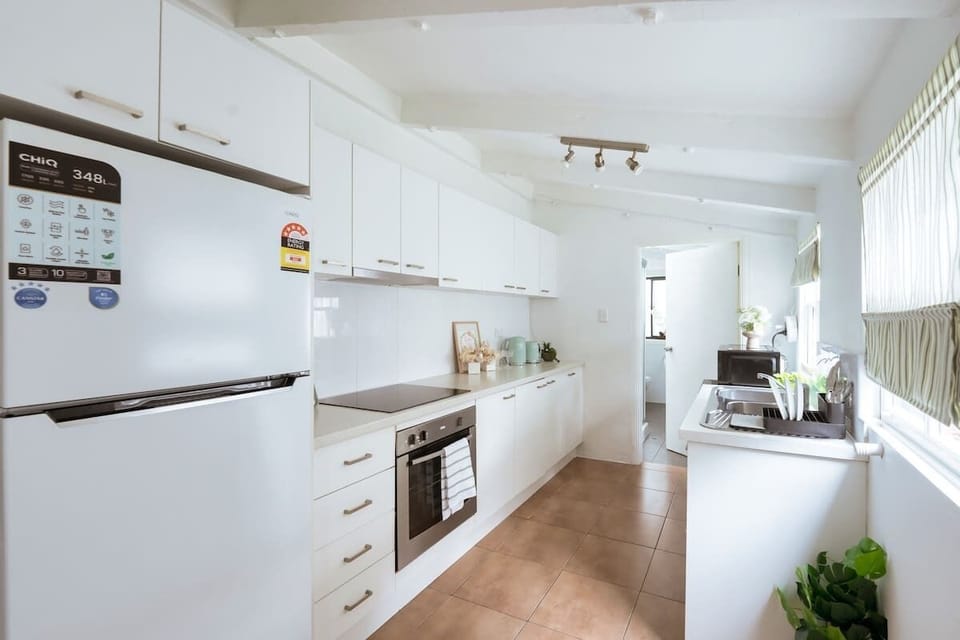 full fridge, dishwashing, electric stove, full kitchen utensil, pan & pot, coffee machine, microwave, dishwashing, stove, rangehood, tea, coffee, sugar, oil, rubbish bin for wet plus recycle bin, salt and pepper, kitchen towel, wrap & aluminium foil