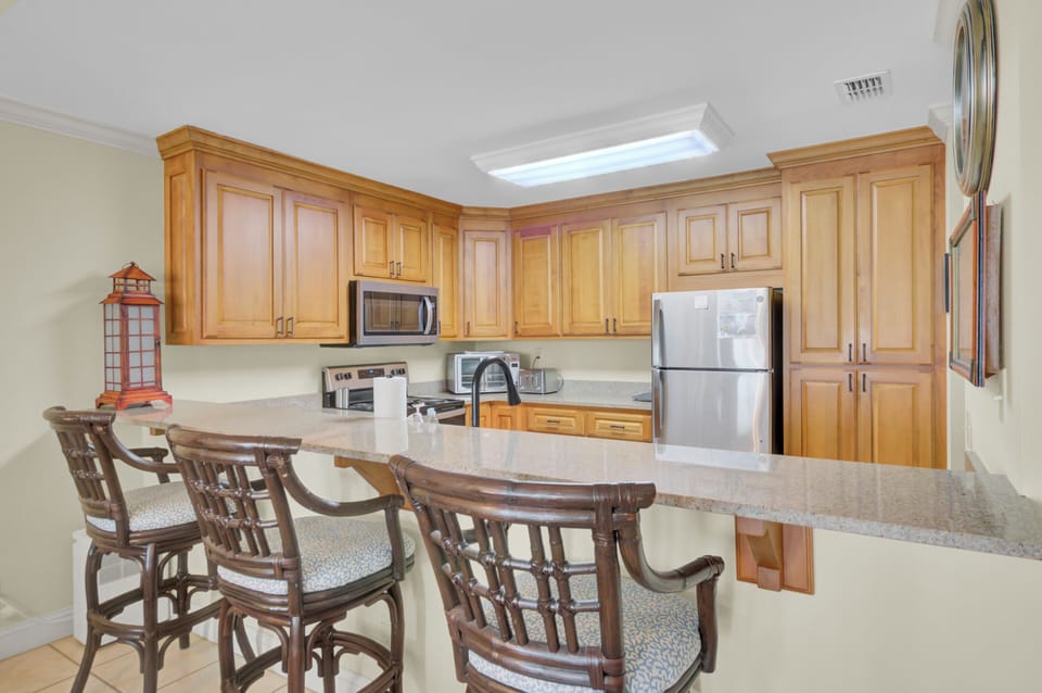 Spacious kitchen with ample counter space.