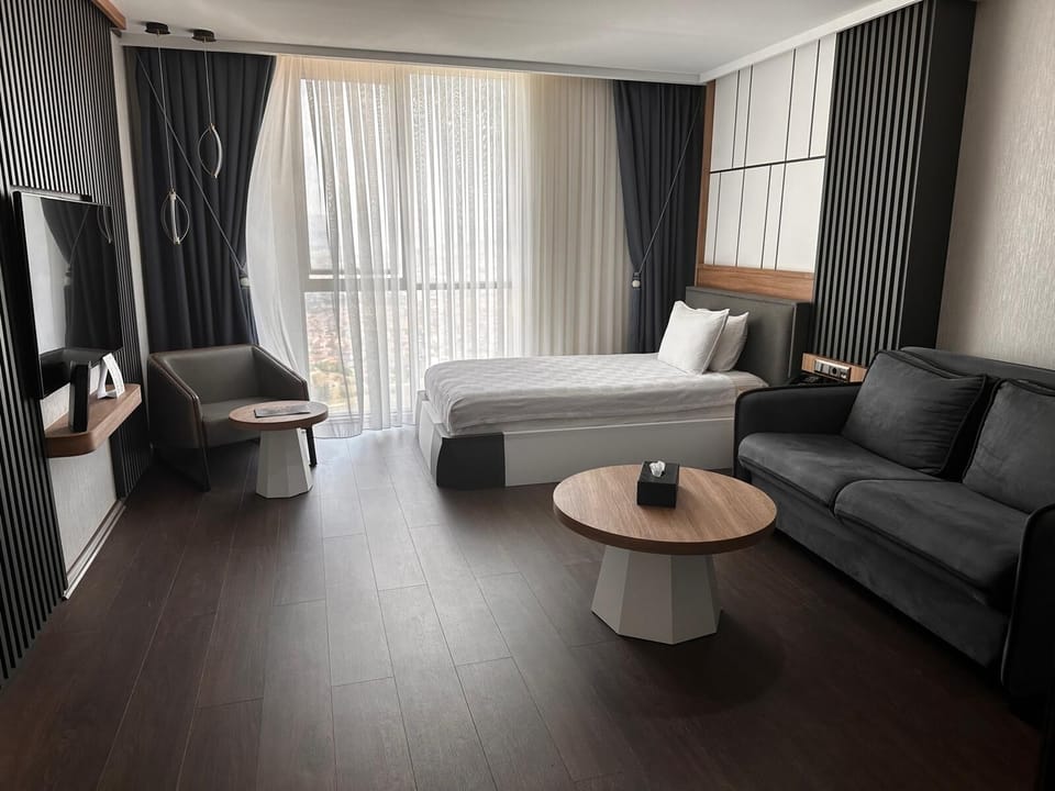 Deluxe Studio Suite, City View | Living area | 200-cm plasma TV with satellite channels, books