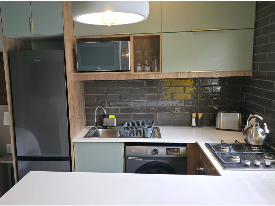 Business Studio, 1 Queen Bed, Patio, Garden View | Private kitchen | Fridge, microwave, oven, stovetop