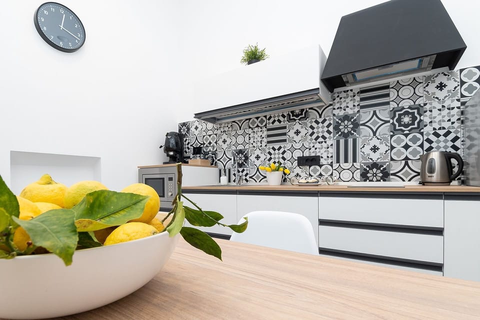 Kitchen, Interior Design, Kitchen Appliance, Countertop, Flooring, Furniture, Home, Cabinetry, Floor, Room