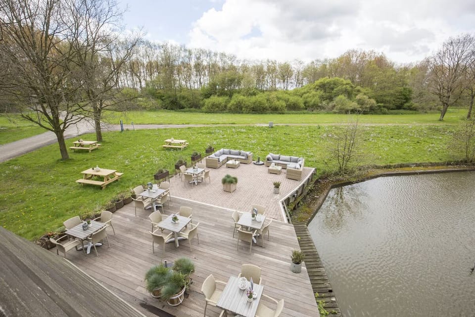 Gather outdoors with spacious seating and calming waterfront views.