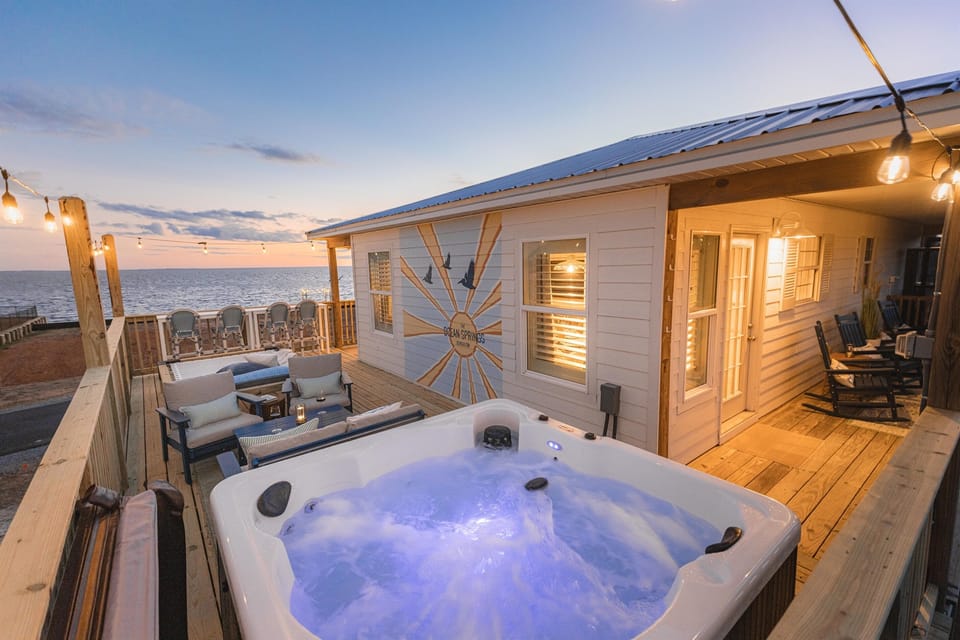 Golden hour hits differently from here. Step into the hot tub, turn on the string lights, and unwind as the sky fades into evening.