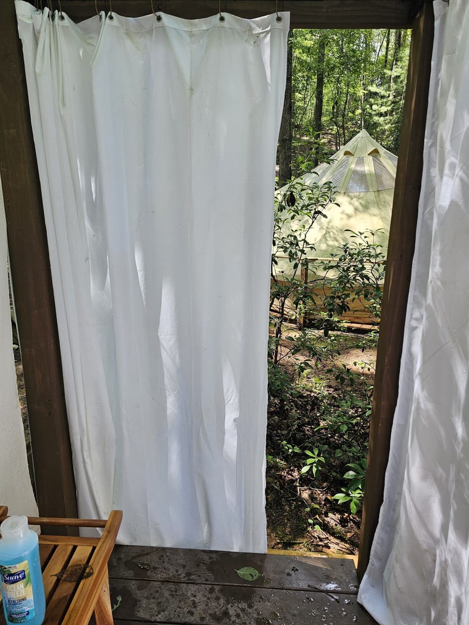 Shower beneath the trees, with the forest all around you.