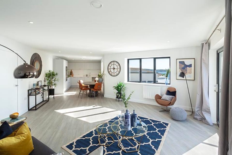 Open plan living space at Reefside, Devon