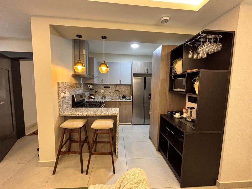 Luxury Apartment, Balcony, Mountain View | Private kitchen | Fridge, microwave, oven, stovetop