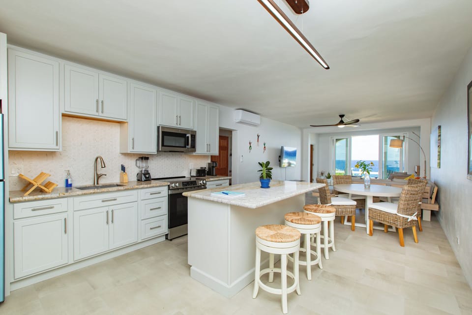 Spacious, airy living space with Caribbean views