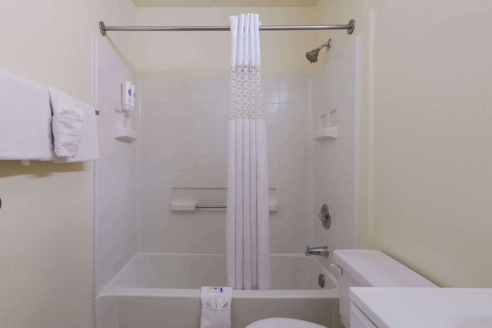 Room, 1 Queen Bed, Accessible, Non Smoking | Bathroom | Hair dryer, towels, soap, shampoo