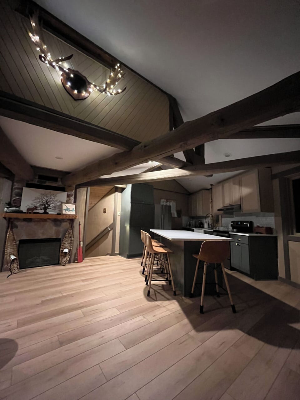 Main floor kitchen / living room at night 