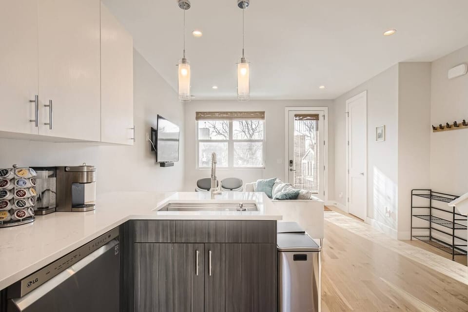 Modern kitchen and living room