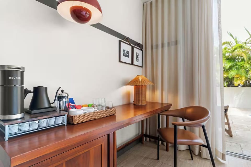 Start mornings with in-room coffee, tea, and a quiet nook.